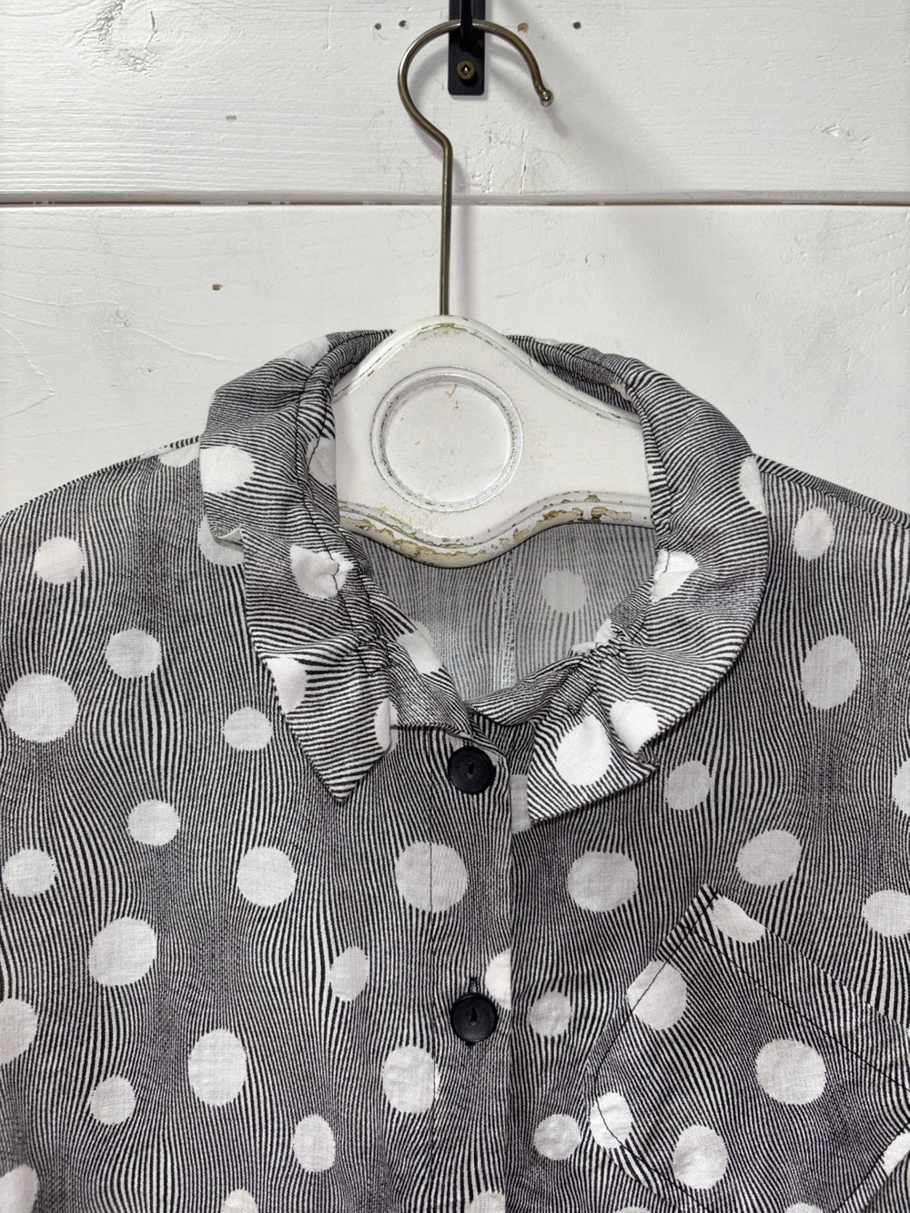 TERRA SJ Apparel Grey Polka Dot Linen Blend Blouse Size S - Picture 6 of 10